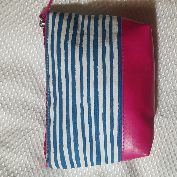 TOO FACED BLUE & WHITE STRIOED COSMETIC CASE - Picture 2 of 7